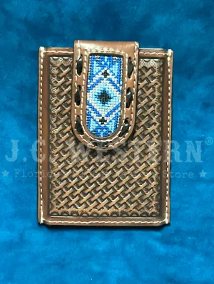 3D D250009802 Mens Smart Wallet Blue Diamond Inlay Brown