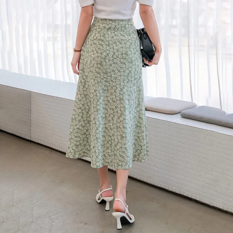 Allover Floral Print Split Thigh Skirt