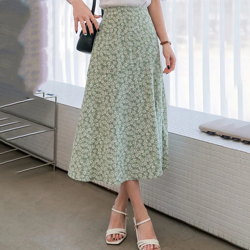 Allover Floral Print Split Thigh Skirt