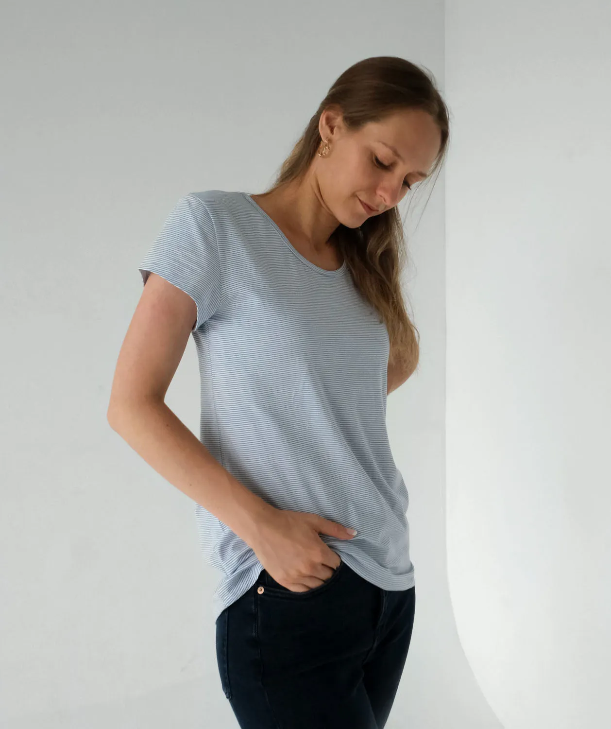 ASHA stripe tee in Blue/White