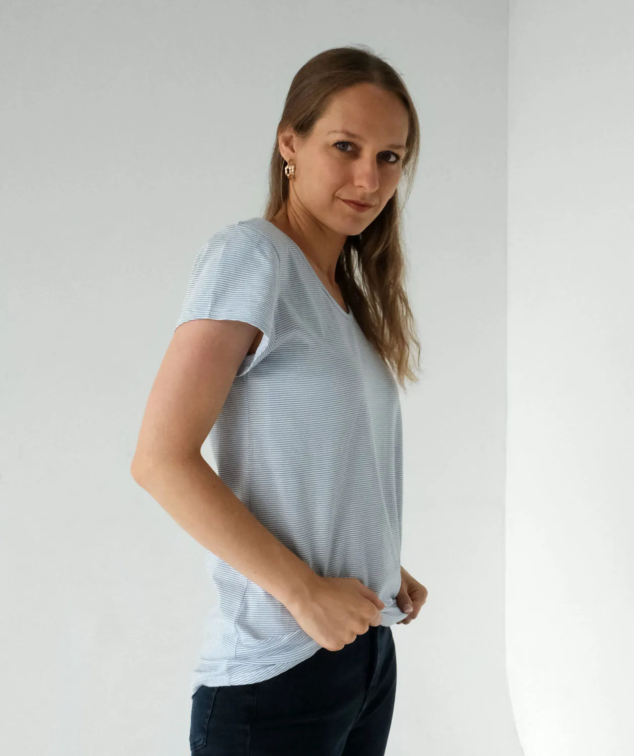 ASHA stripe tee in Blue/White