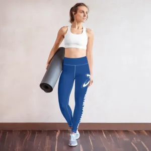 Athletic Apparatus Blue 2 White Logo White stitch Yoga Leggings