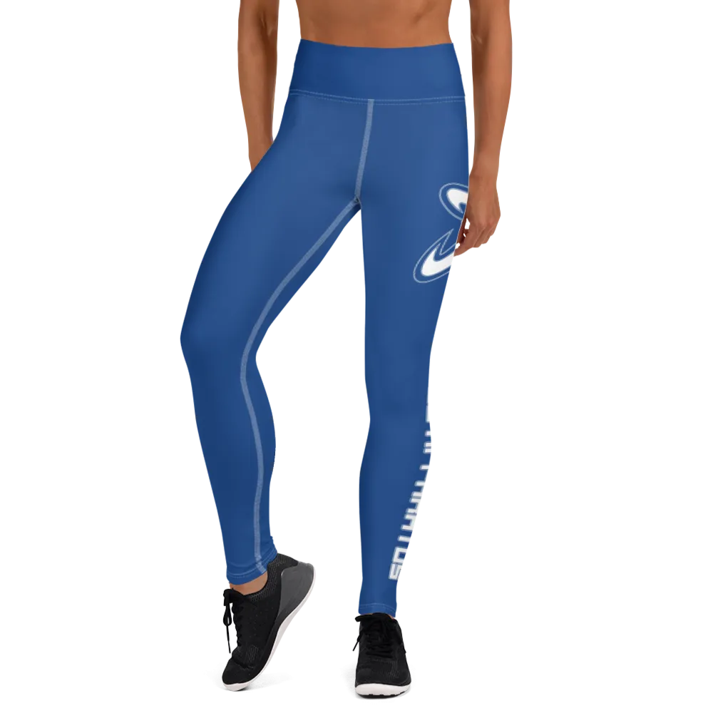 Athletic Apparatus Blue 2 White Logo White stitch Yoga Leggings