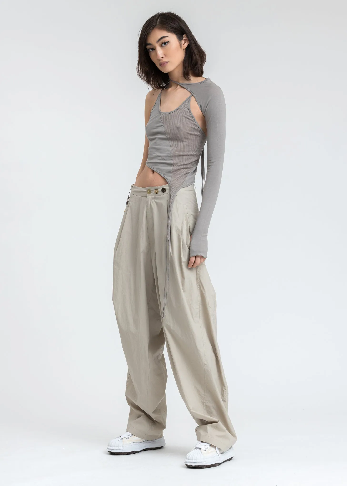 Beige Chained Wide Pants