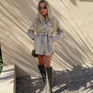 BELTED LONG SLEEVE COAT