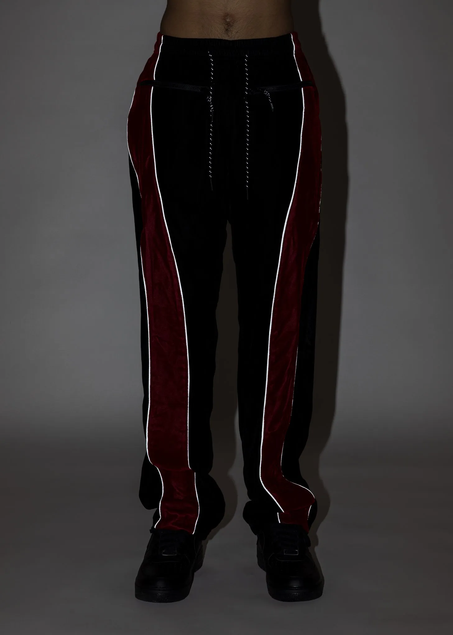 Black And Red ATT1%TUDE Reflective Line Velvet Pants