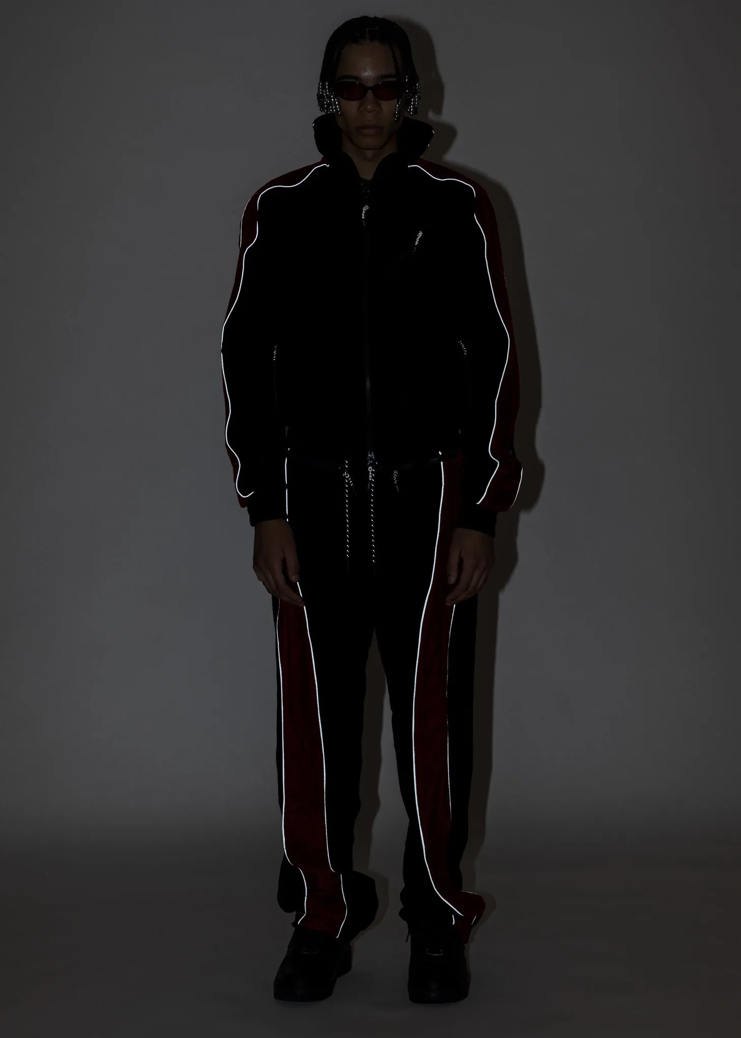 Black And Red ATT1%TUDE Reflective Line Velvet Pants
