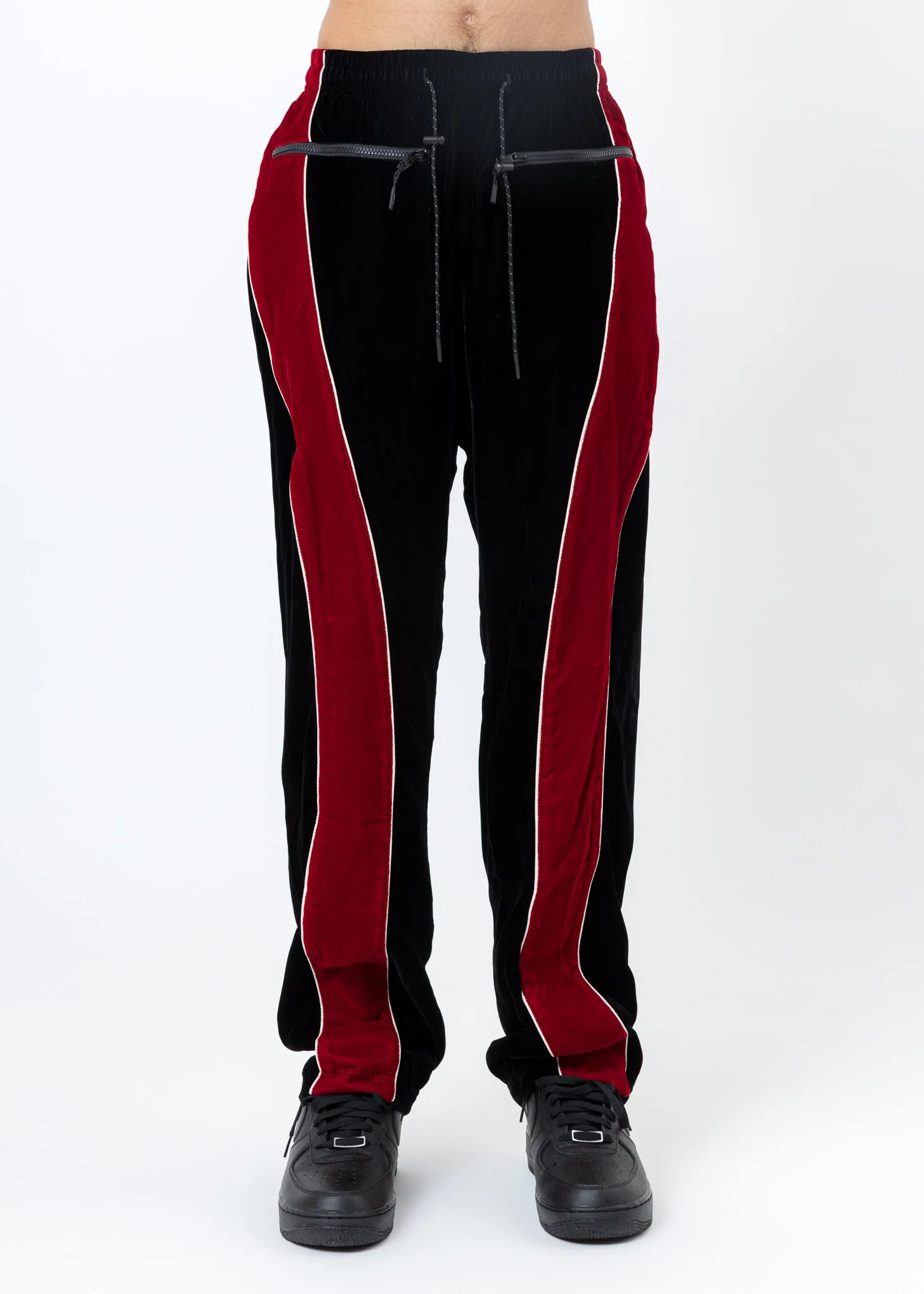 Black And Red ATT1%TUDE Reflective Line Velvet Pants