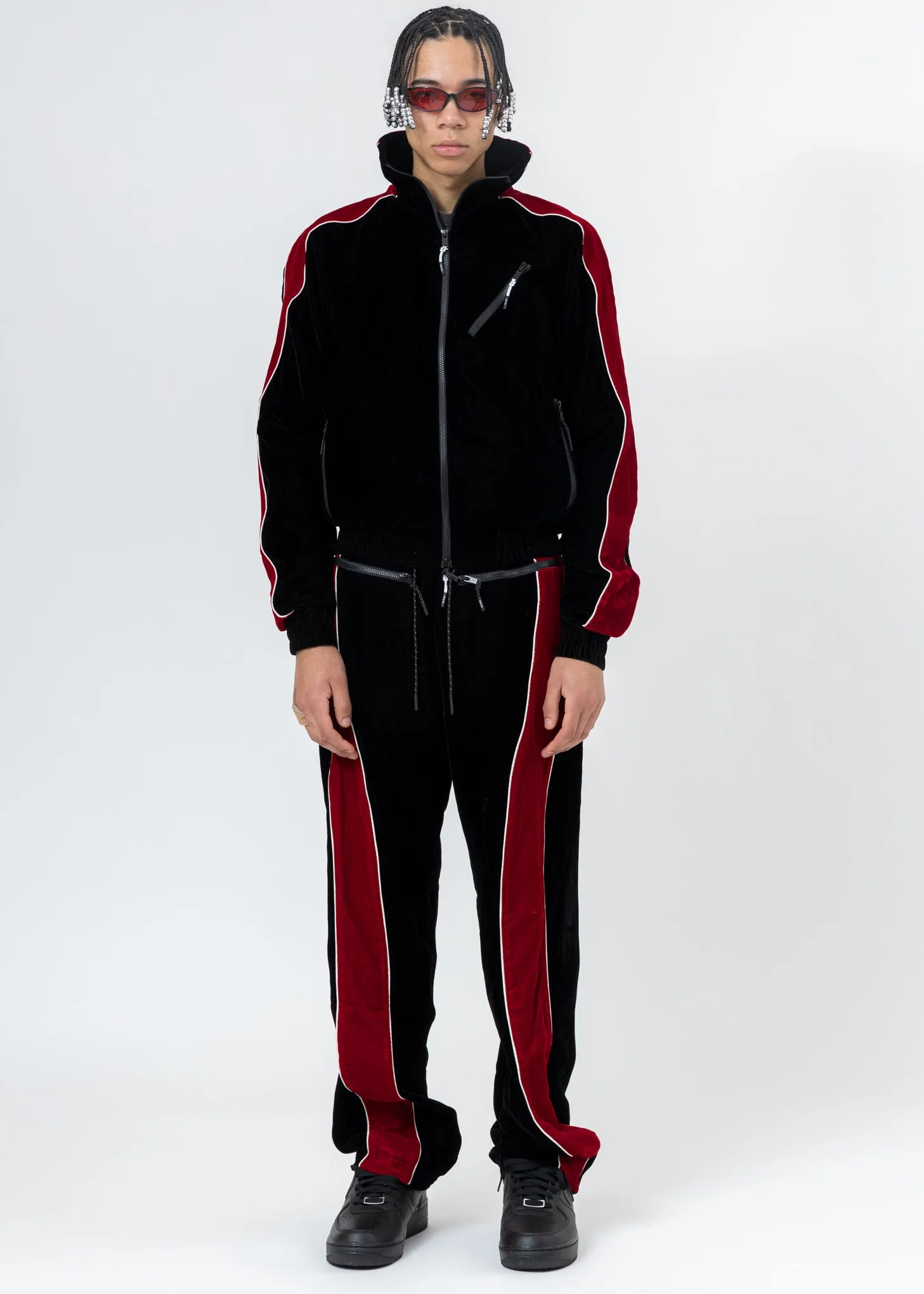 Black And Red ATT1%TUDE Reflective Line Velvet Pants