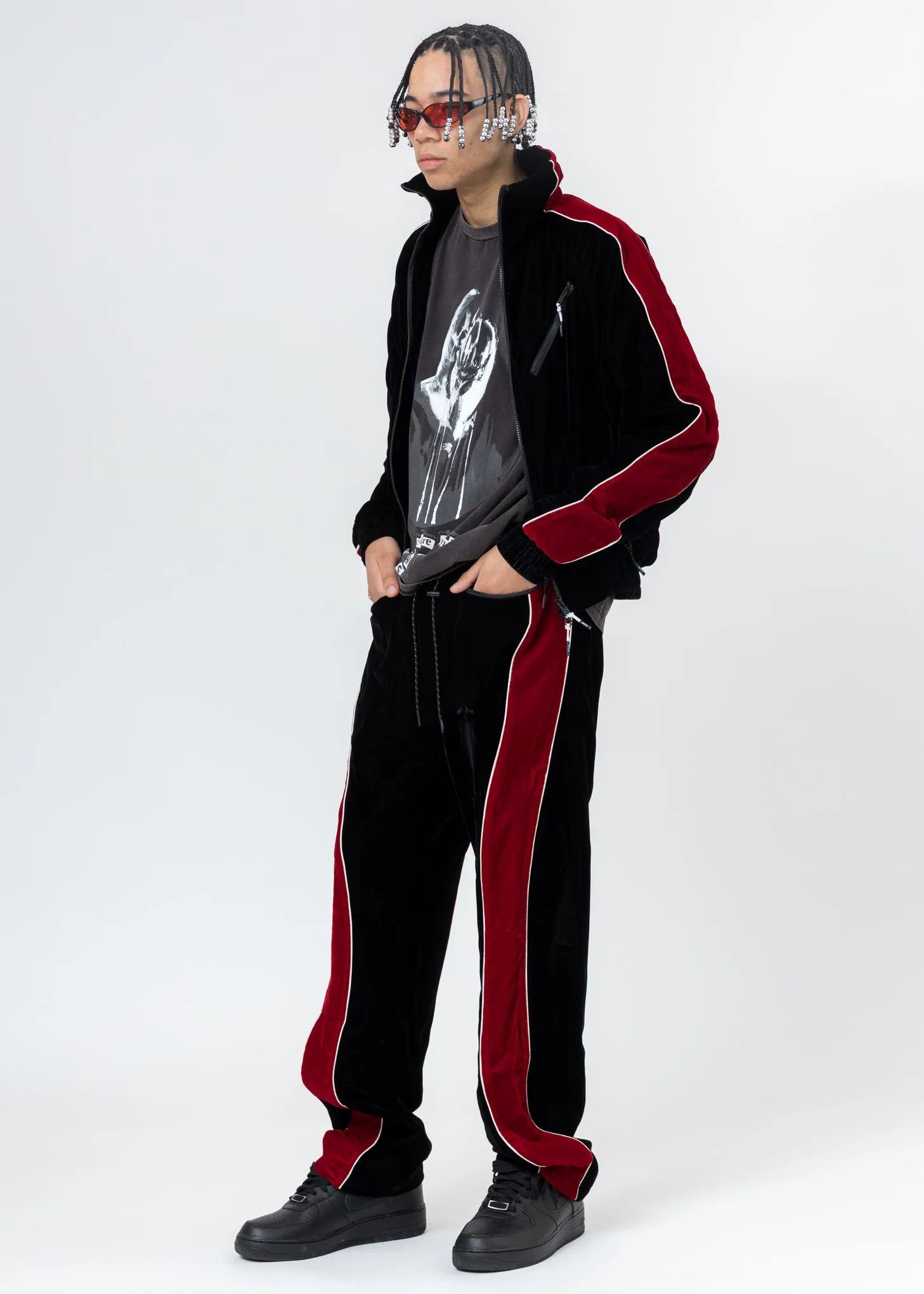 Black And Red ATT1%TUDE Reflective Line Velvet Pants