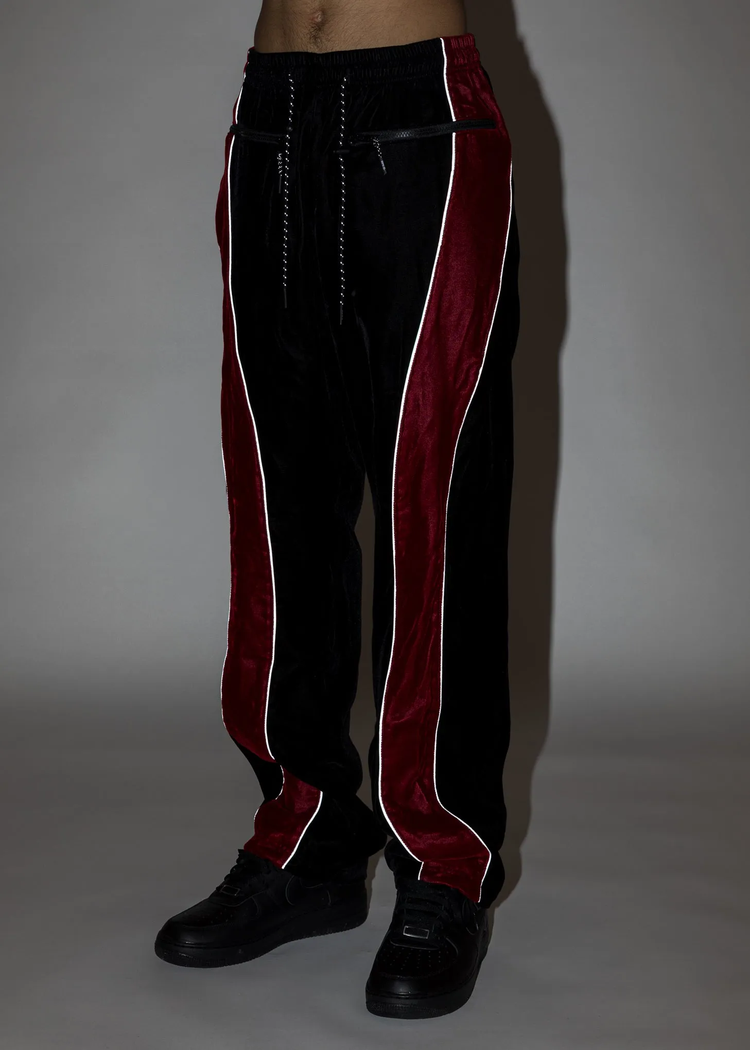 Black And Red ATT1%TUDE Reflective Line Velvet Pants