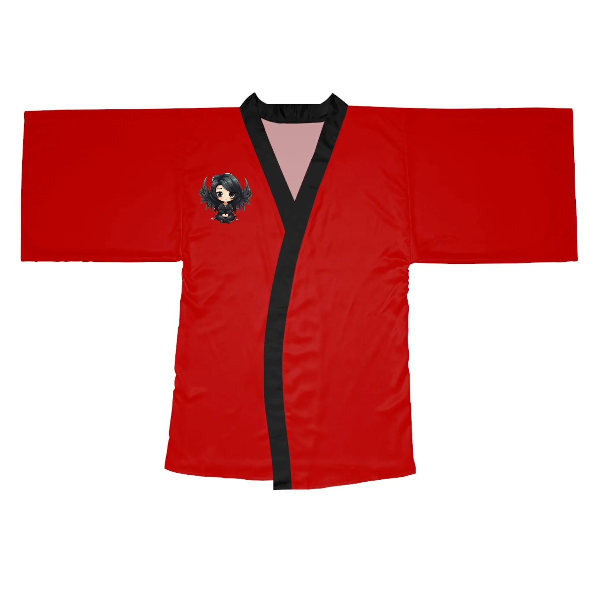 Black Angel Wings Long Sleeve Kimono Robe
