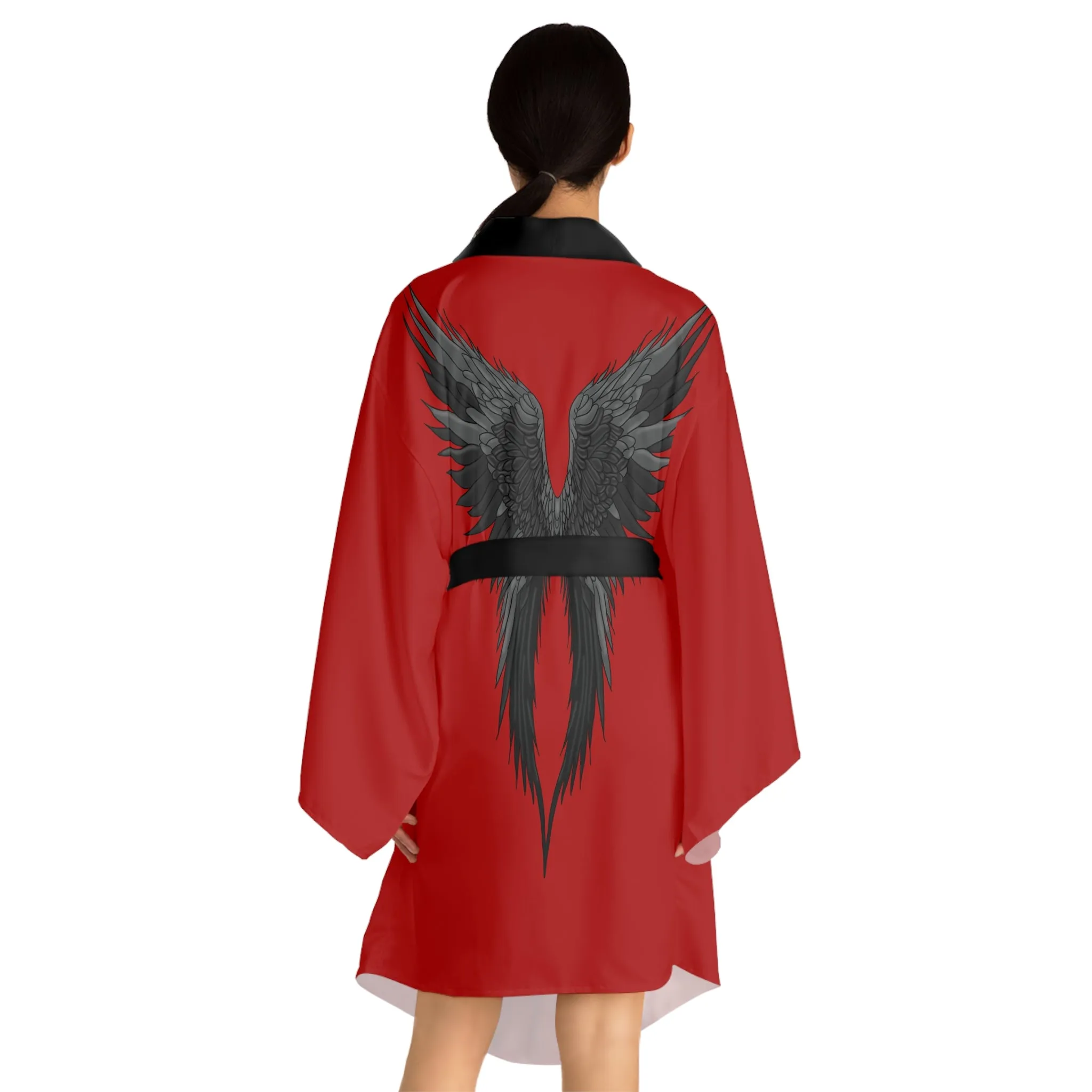 Black Angel Wings Long Sleeve Kimono Robe