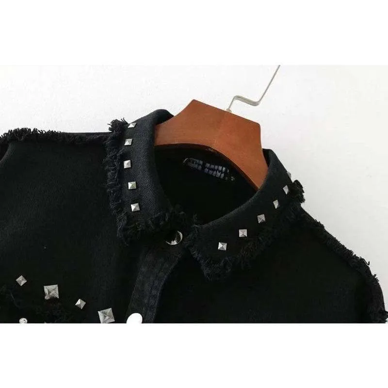 Black Vintage Long Sleeve Denim Jacket