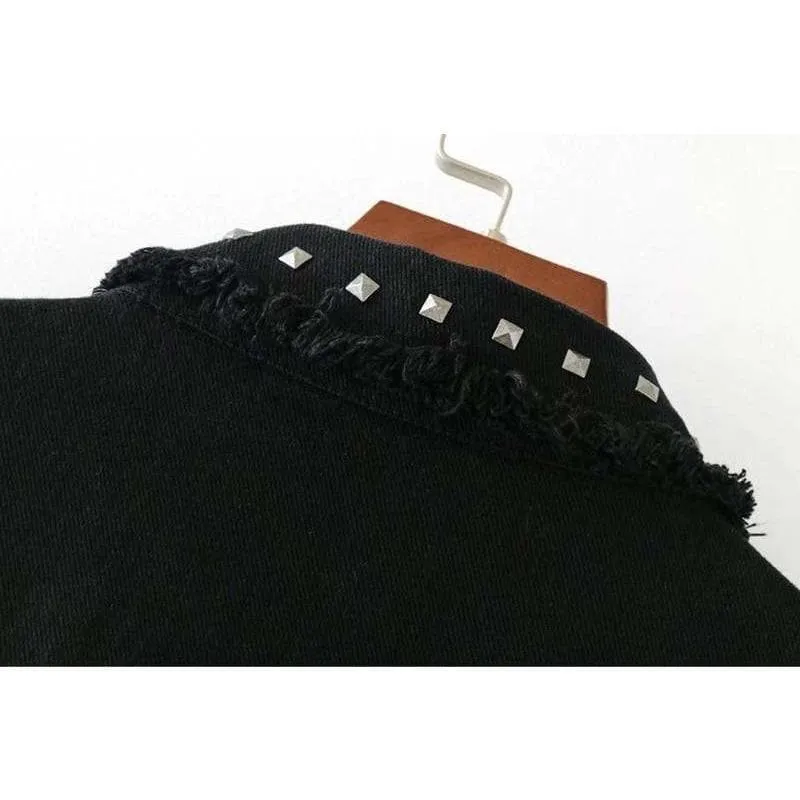Black Vintage Long Sleeve Denim Jacket