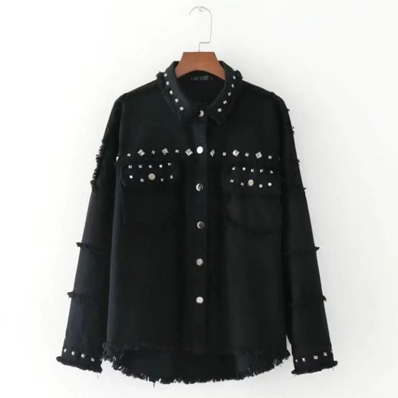 Black Vintage Long Sleeve Denim Jacket