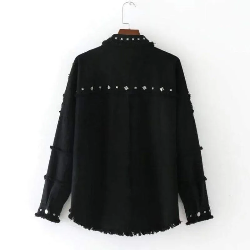 Black Vintage Long Sleeve Denim Jacket