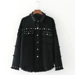Black Vintage Long Sleeve Denim Jacket