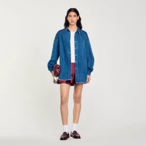 Bluemoon Denim Shirt With Rhinestones Blue Jean