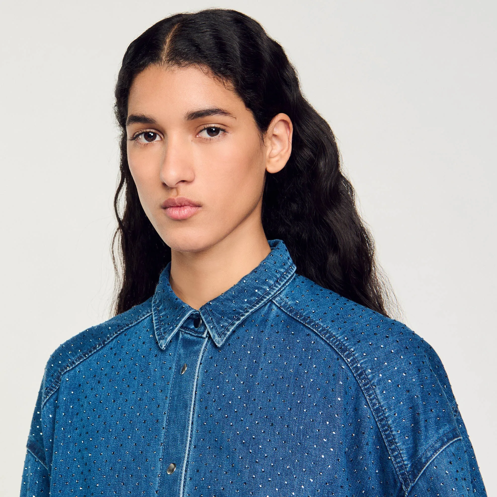 Bluemoon Denim Shirt With Rhinestones Blue Jean