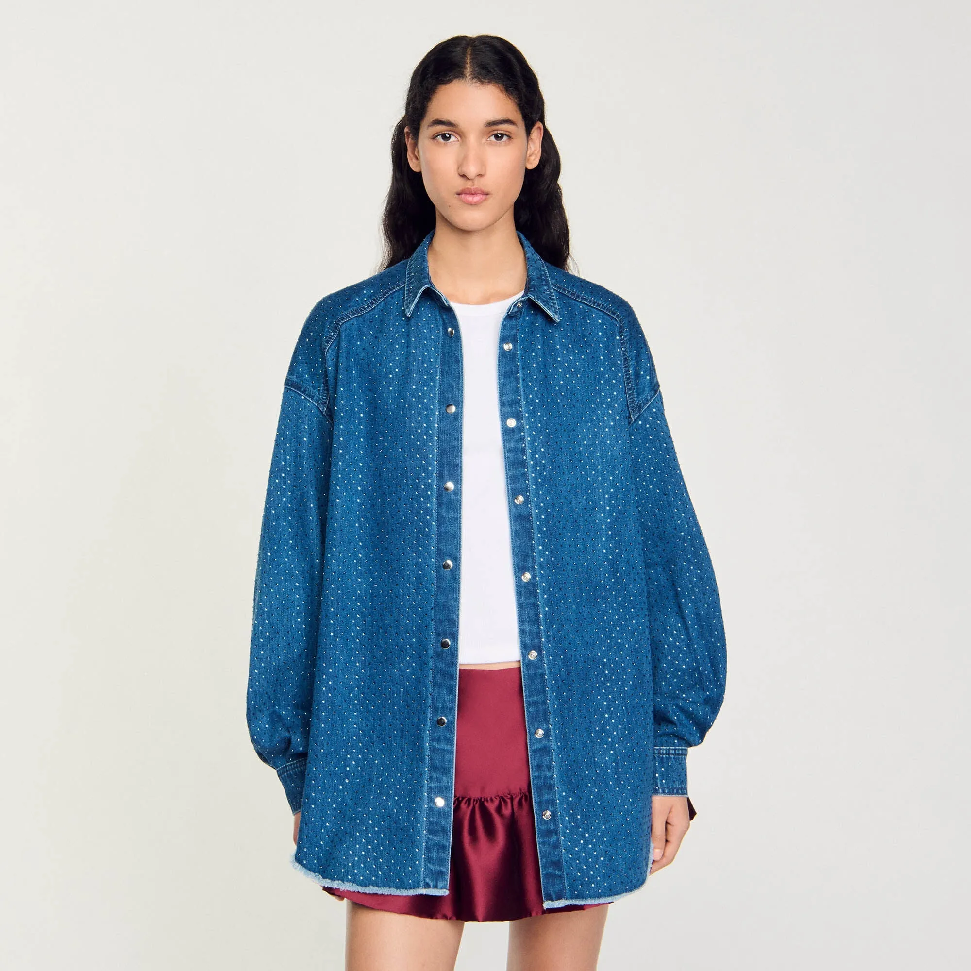 Bluemoon Denim Shirt With Rhinestones Blue Jean
