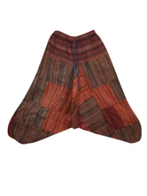 Boho Hippie Pant, Hippie Cotton Red Stripe Harem Pants, Handmade Stripe Pant S/M/L