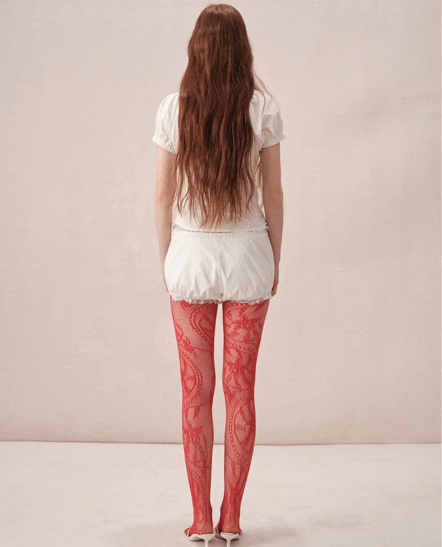 Casual Puff-Sleeve Lace Ribbon Casual T-Shirt＆Short-Pants