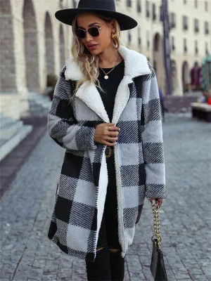 ChicMy-Fall Outfits - Autumn Women's Lapel Long Sleeve Buttonless Plaid Long Loose Cardigan Reversible Casual Jacket
