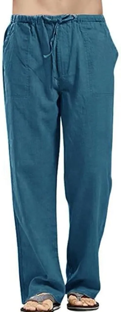 Chino Pants Mens Pants Relaxed Fit Summer Beach Trousers Cotton Linen Trouser Casual Lightweight Drawstring Yoga Pant