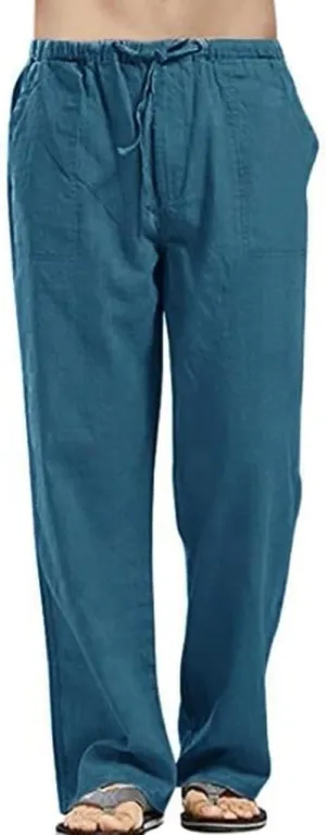 Chino Pants Mens Pants Relaxed Fit Summer Beach Trousers Cotton Linen Trouser Casual Lightweight Drawstring Yoga Pant