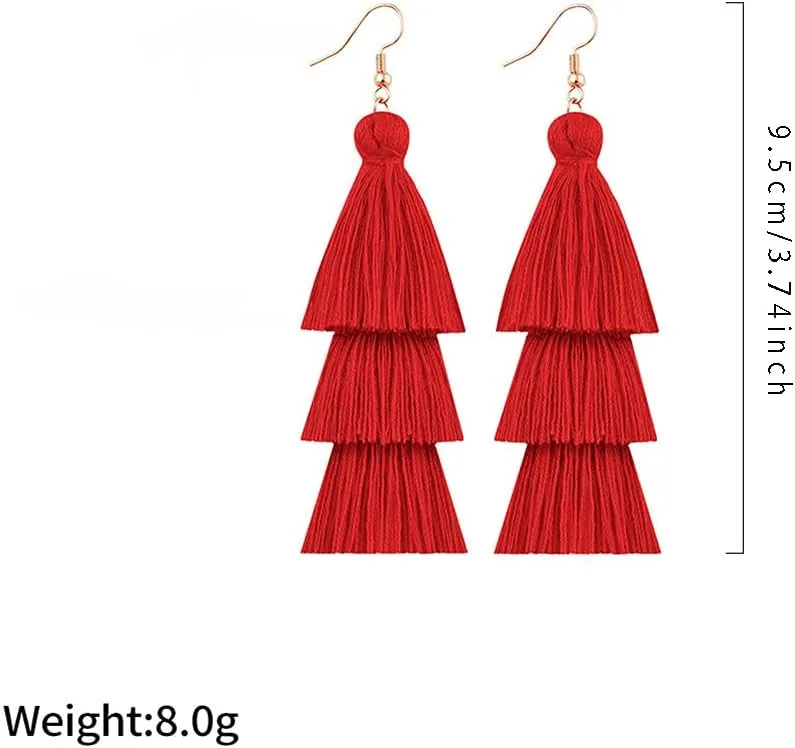 CHUNYANAN 3 Tier Red Yellow Tassel Dangle Drop Earrings Bohemian Fashion Earrings for Women Valentine Party Jewelry Gift.
