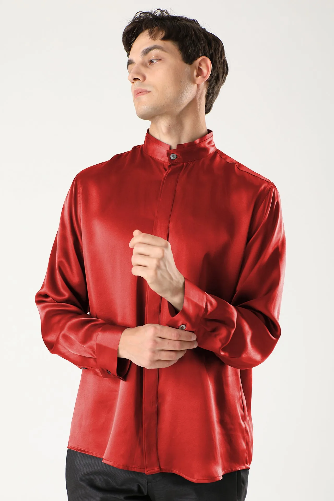 Classic Concealed Placket Silk Shirts for Men