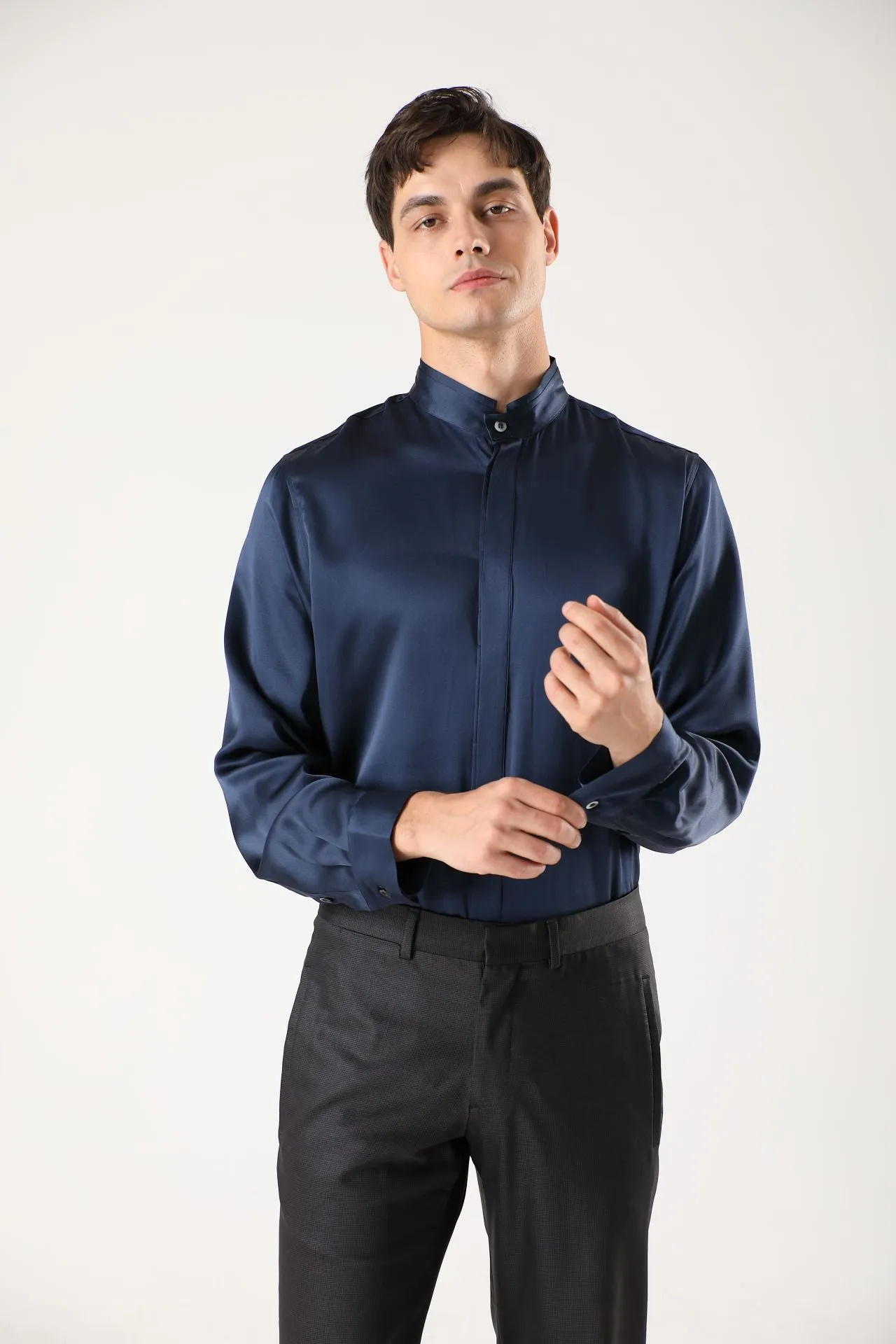 Classic Concealed Placket Silk Shirts for Men