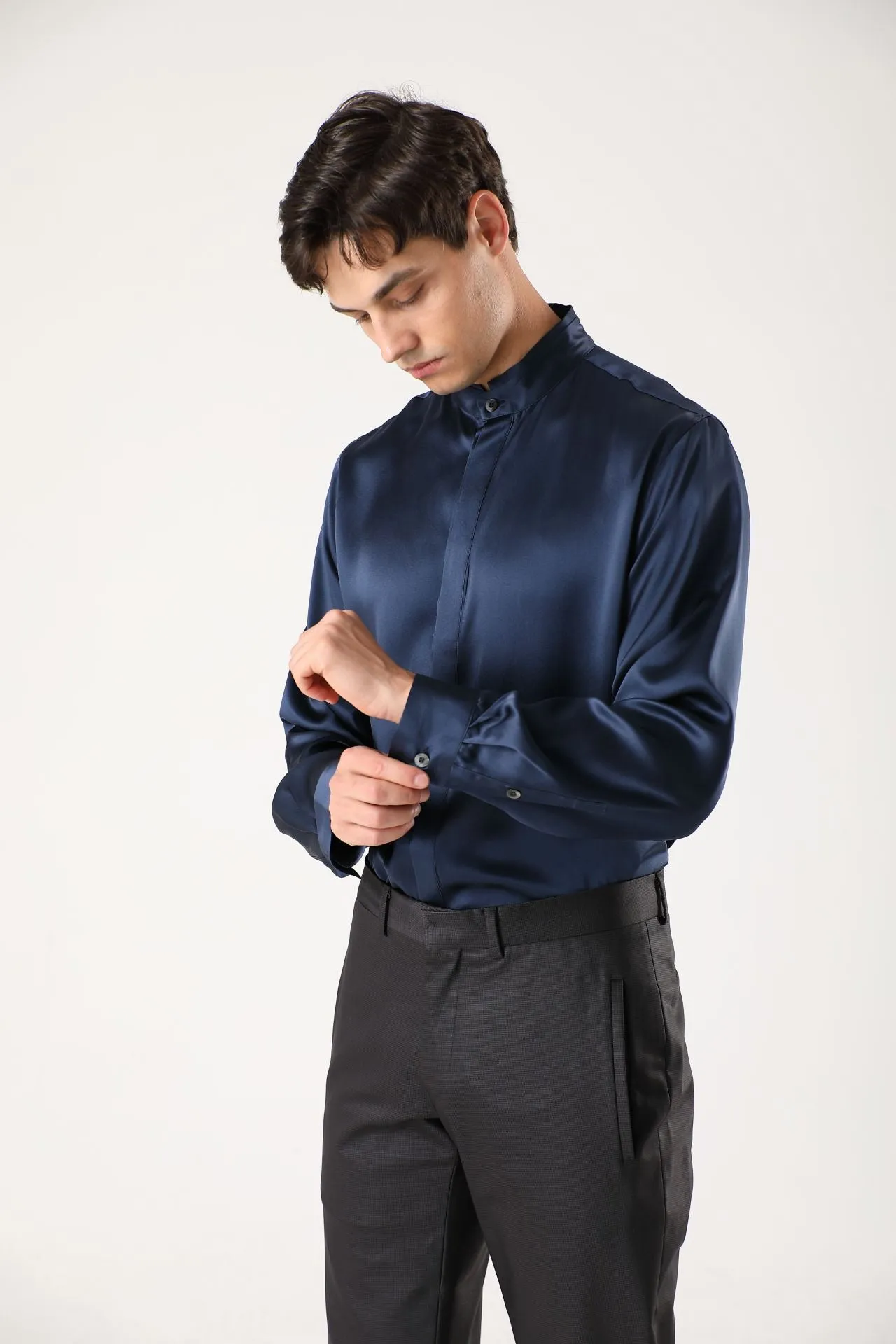 Classic Concealed Placket Silk Shirts for Men