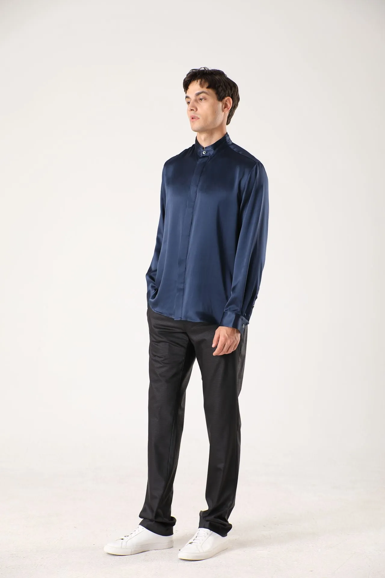 Classic Concealed Placket Silk Shirts for Men