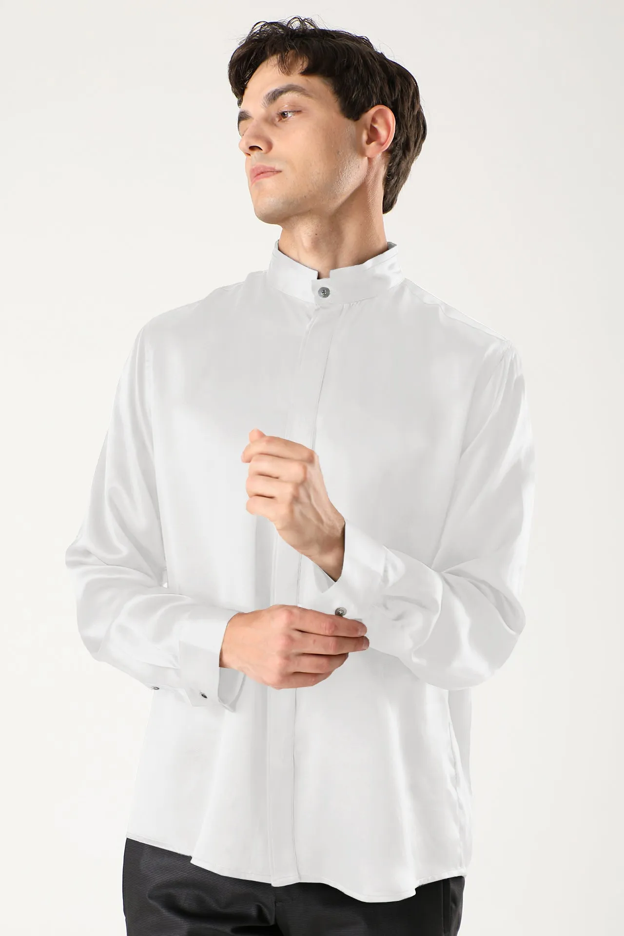 Classic Concealed Placket Silk Shirts for Men