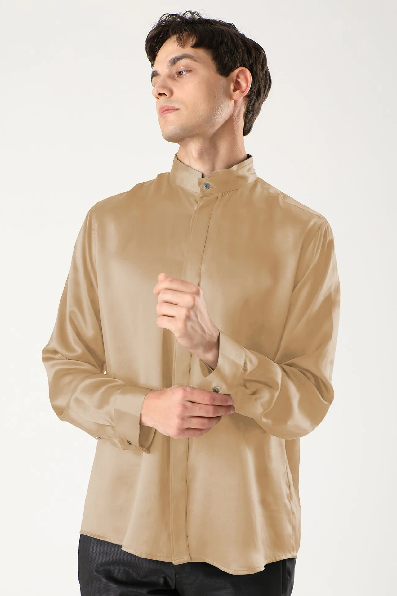 Classic Concealed Placket Silk Shirts for Men