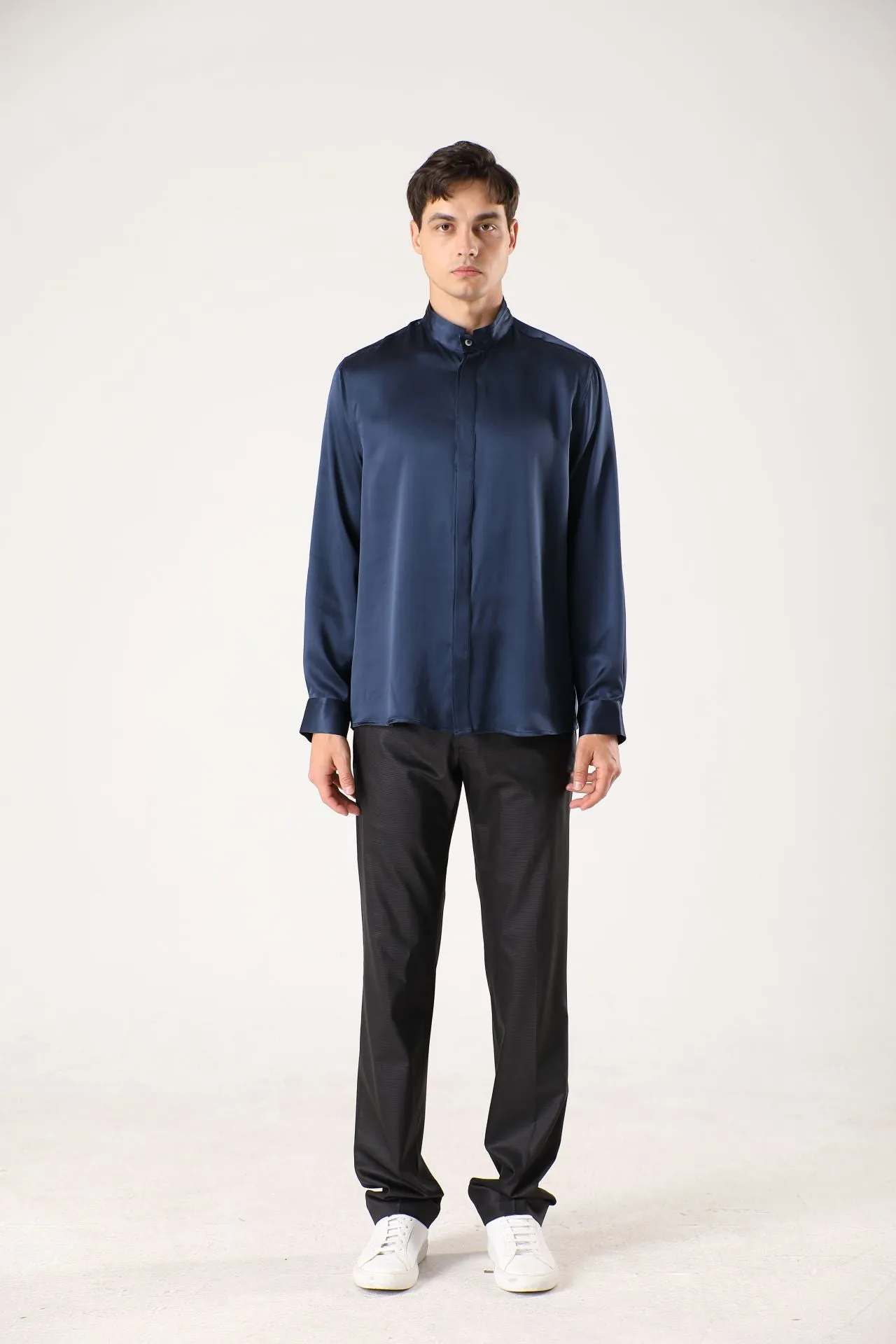 Classic Concealed Placket Silk Shirts for Men
