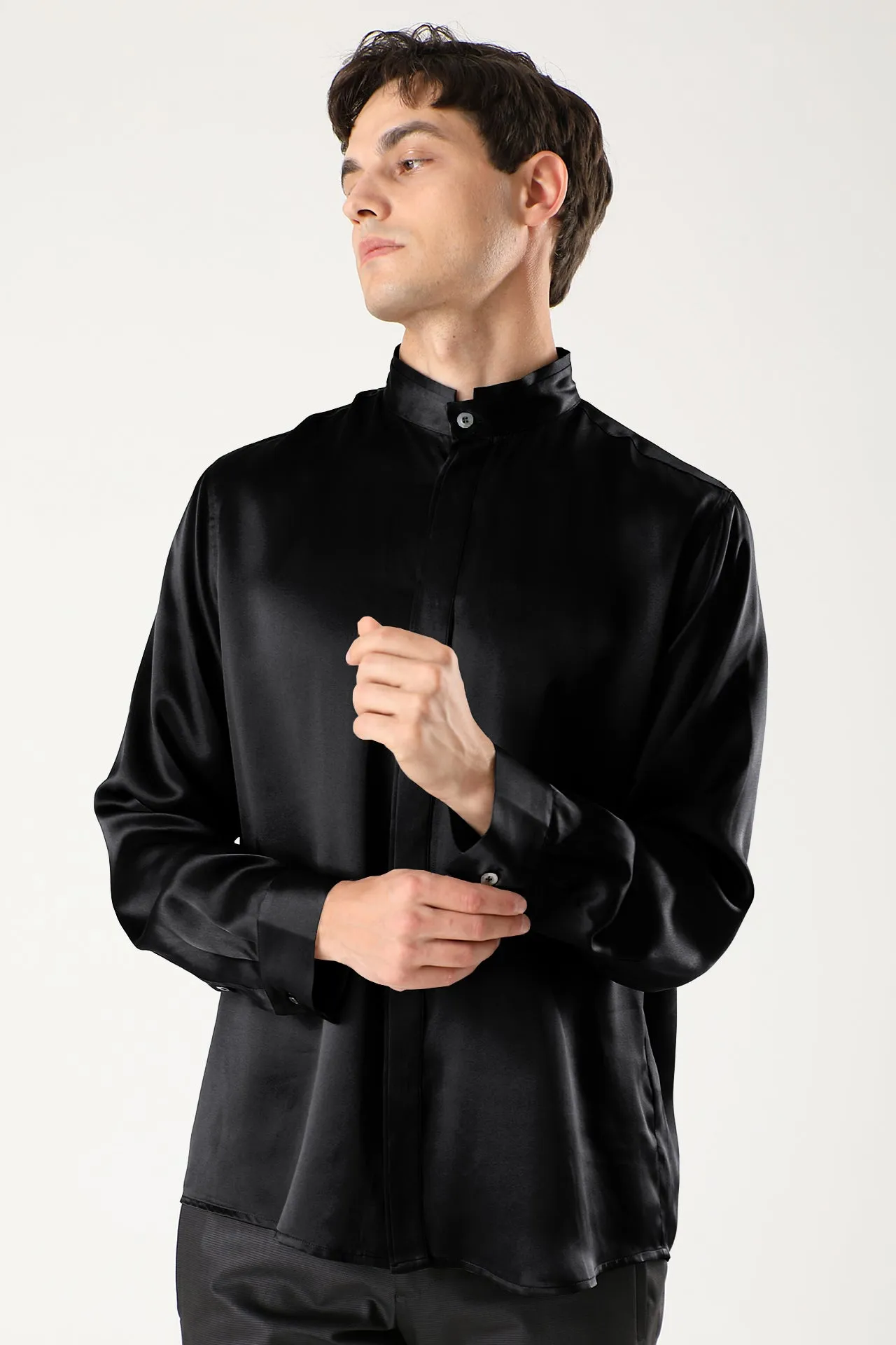 Classic Concealed Placket Silk Shirts for Men