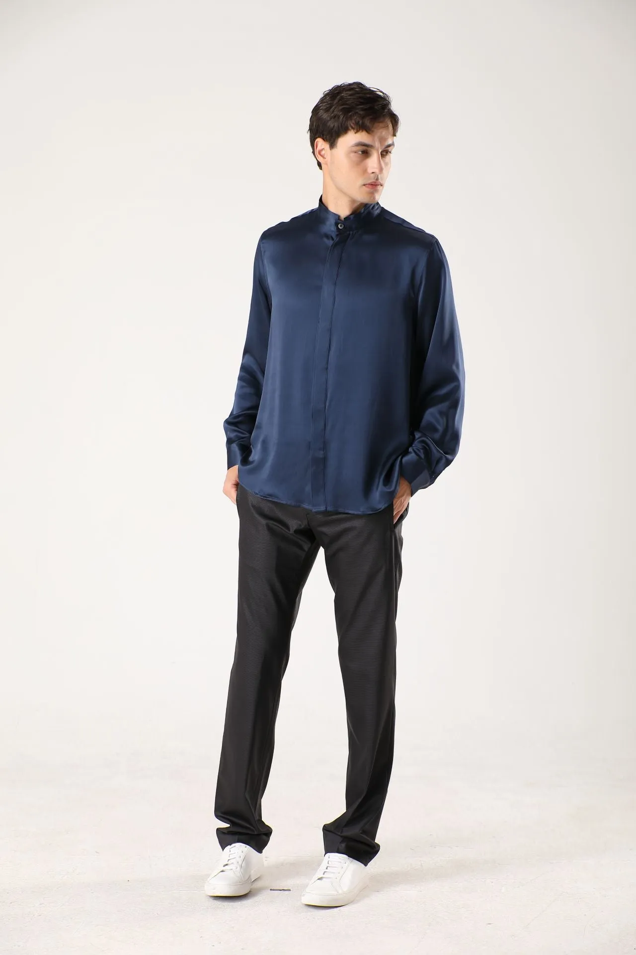 Classic Concealed Placket Silk Shirts for Men