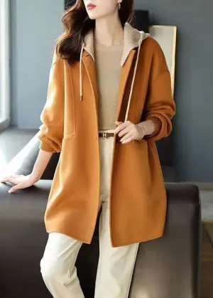 Classy Khaki Button Pockets Patchwork Woolen Hoodies Outwear Fall LY8328