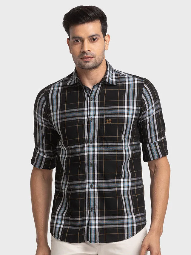 Colorplus Black Checks Tailored Fit Cotton Casual Shirt