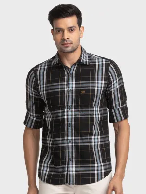 Colorplus Black Checks Tailored Fit Cotton Casual Shirt