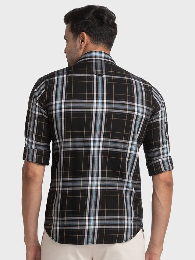 Colorplus Black Checks Tailored Fit Cotton Casual Shirt