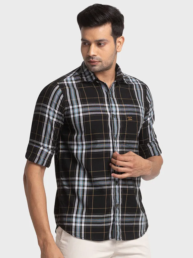 Colorplus Black Checks Tailored Fit Cotton Casual Shirt