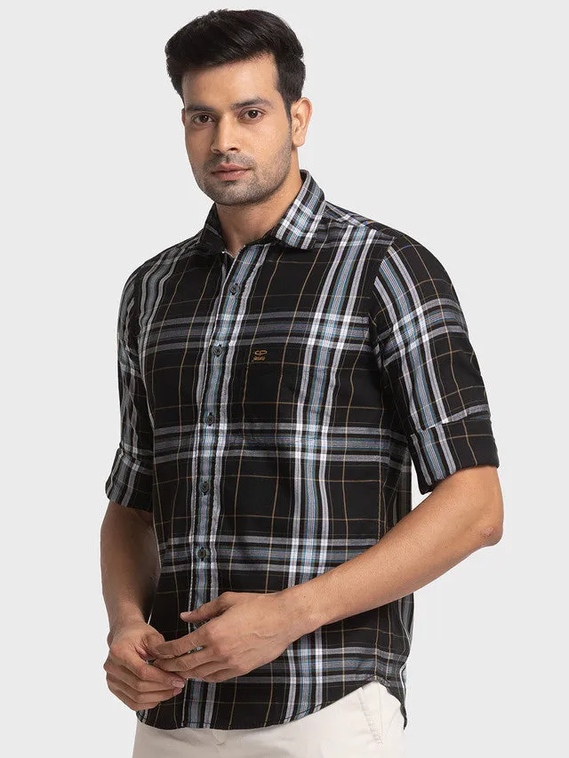 Colorplus Black Checks Tailored Fit Cotton Casual Shirt
