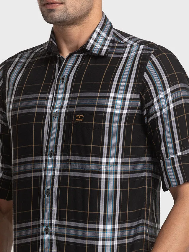 Colorplus Black Checks Tailored Fit Cotton Casual Shirt