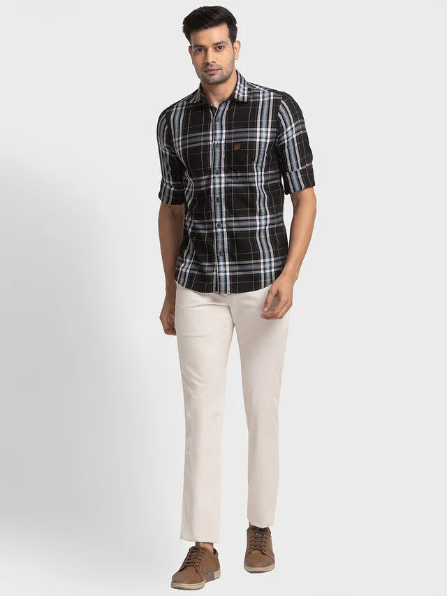Colorplus Black Checks Tailored Fit Cotton Casual Shirt