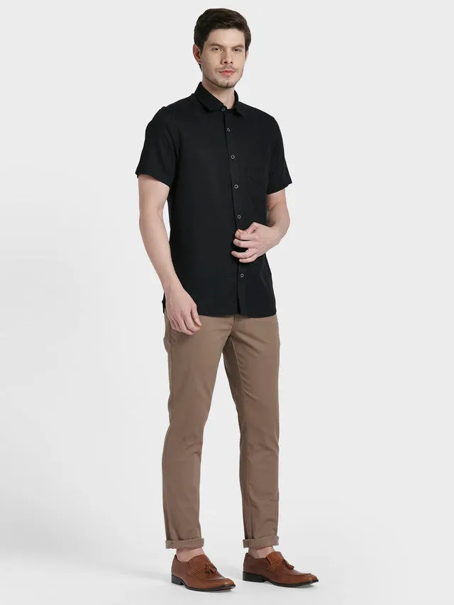 Colorplus Black Solid Tailored Fit Cotton Blend Casual Shirt