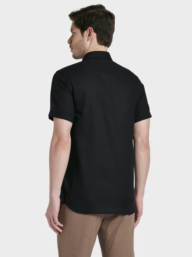 Colorplus Black Solid Tailored Fit Cotton Blend Casual Shirt